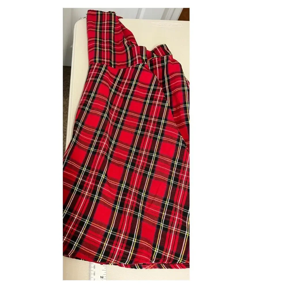 Hot Topic Plaid O-Ring Skirtall Overall Dress Womens Small Pockets Red Black - Picture 10 of 13